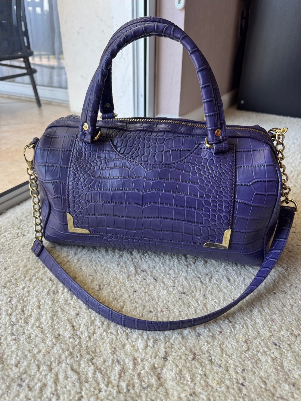 Olivia + Joy Purple Croc-Embossed Barrel Satchel